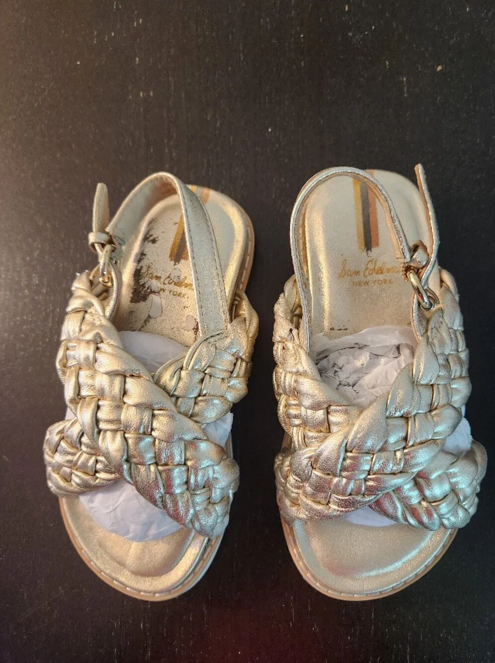 Sam Edelman Metallic Braided Slingback Sandals - Gold For Little Girls.